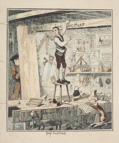The Name on the Beam, illustration from Jack Sheppard: A Romance by William Harrison Ainsworth by George Cruikshank
